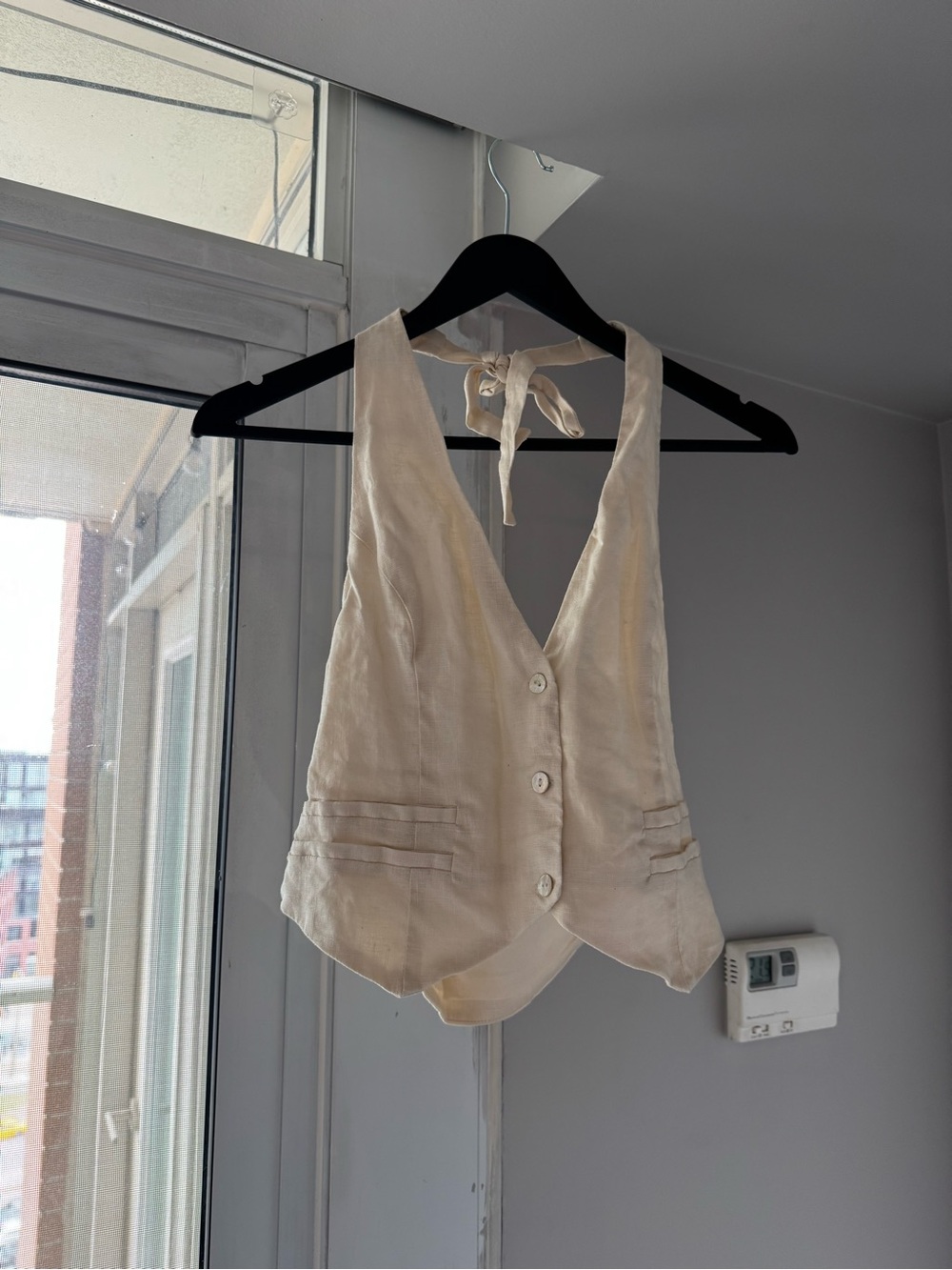 Cream Linen Halter Button Vest
